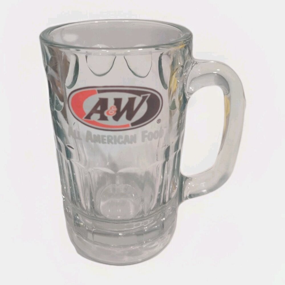 A&W Restaurant Logo Root Beer Mug "All-American Food" Glass 3.25x4.5x6" Dimpled